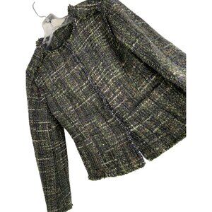 Brooks Brothers Green & Black Tweed Jacket Size 4 Wool Blend Blazer RJ10192 Crop